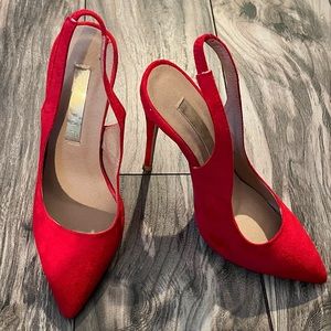 Princess Polly Red Suede Heels (Size 5)